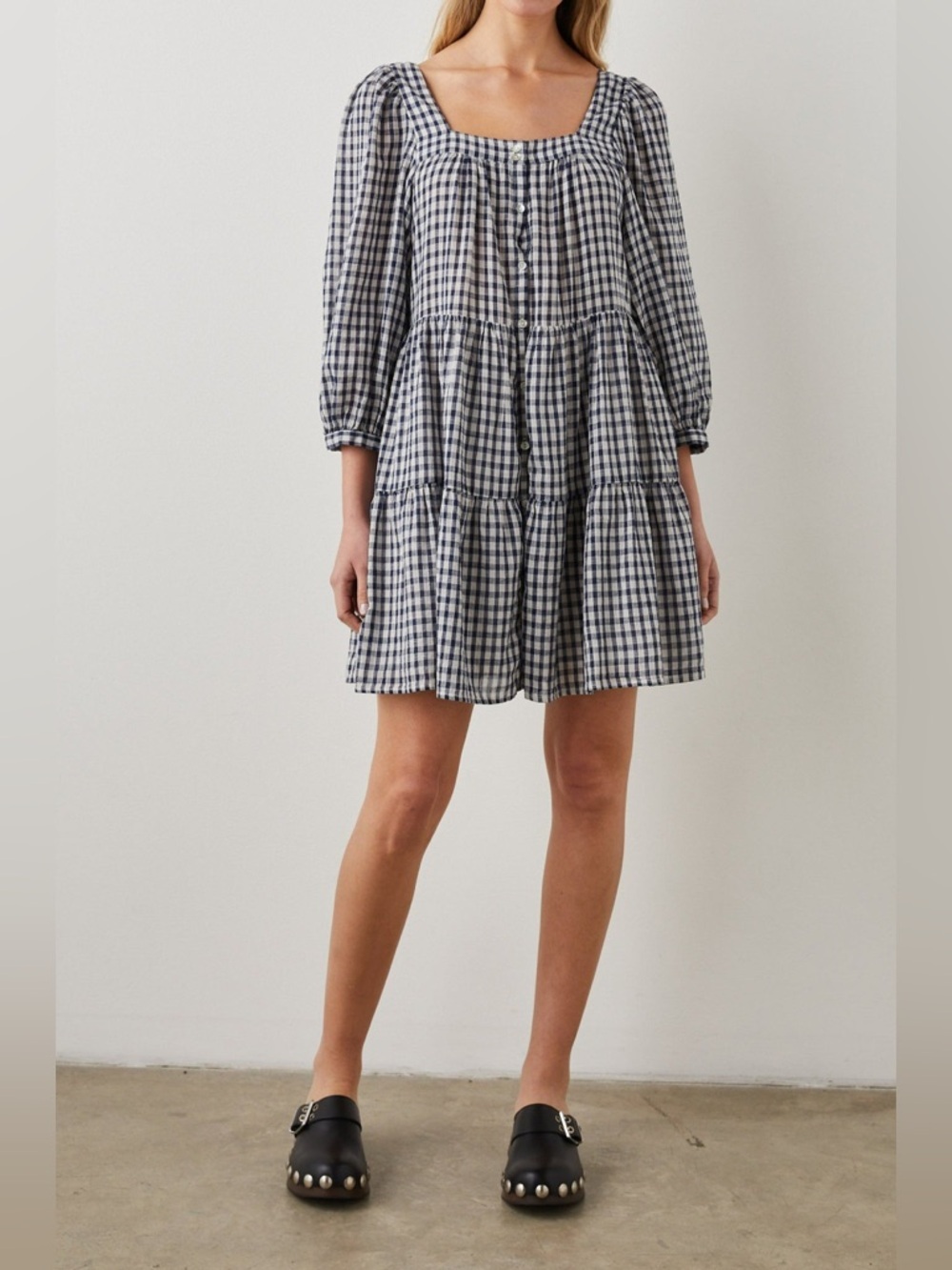rails pippa gingham sailor check puff long sleeve tiered mini dress